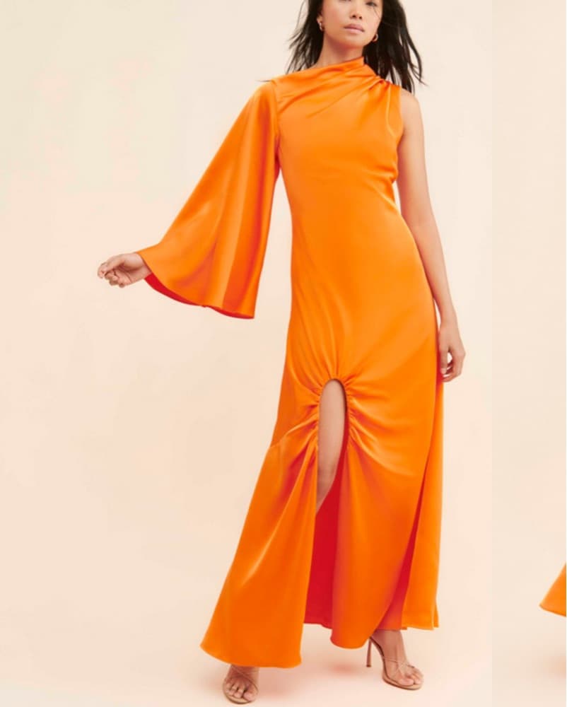 Vibrant Orange Satin Maxi Dress - Image 2