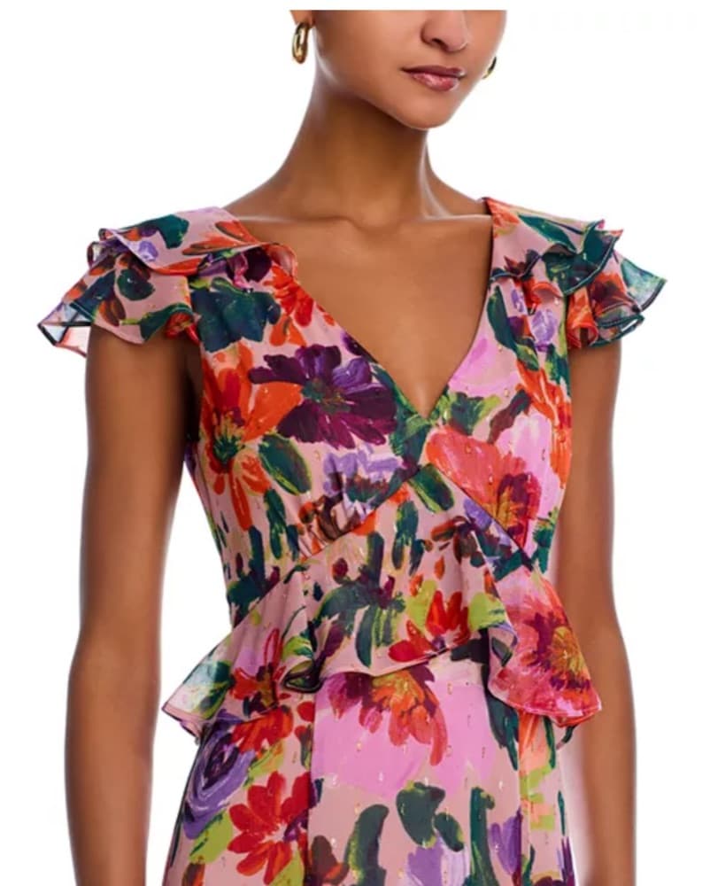 Aqua Flutter Sleeve Floral Dress - Image 2