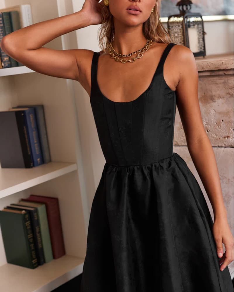 V Chapman Avery Dress In Black Brocade - Image 3