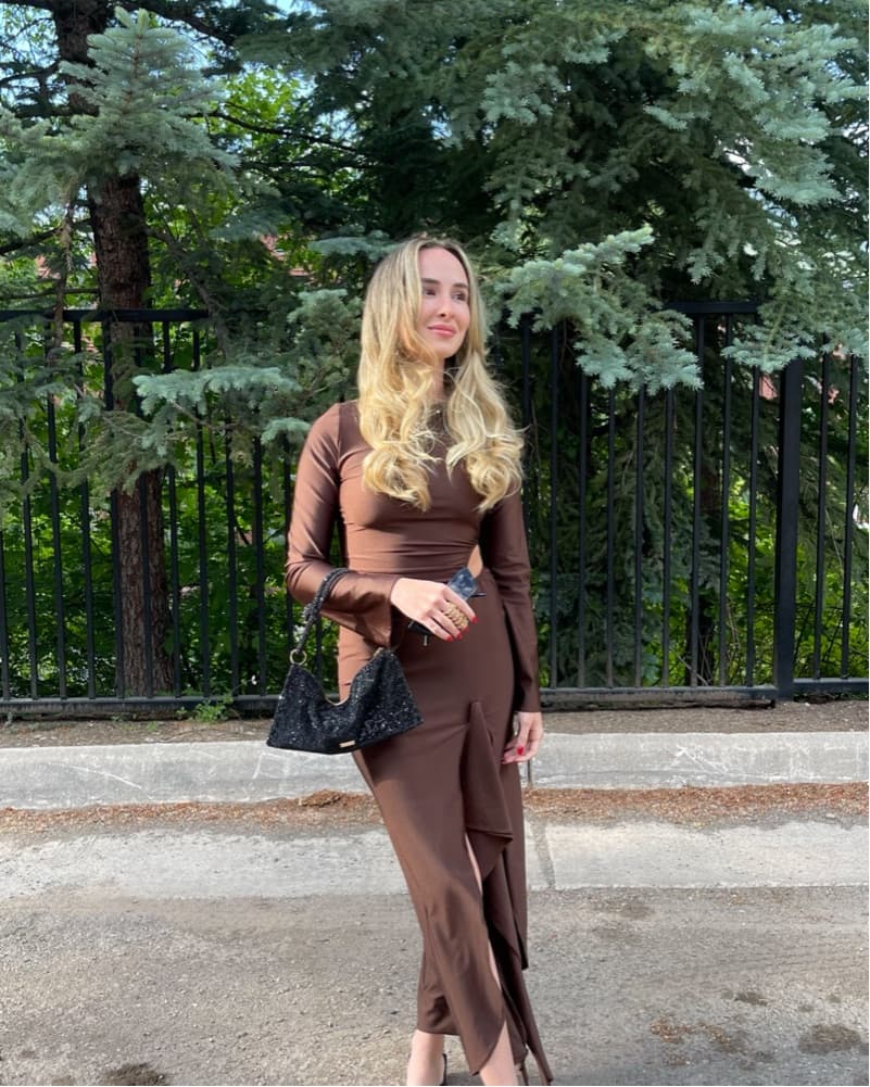 Elegant Brown Cutout Maxi Dress - Image 1