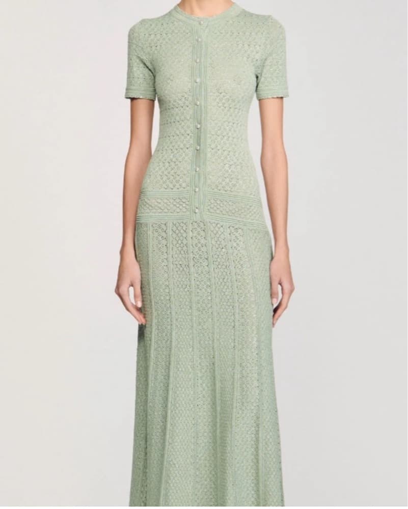 SANDRO Mint Green Glitter Knit Dress - Image 1