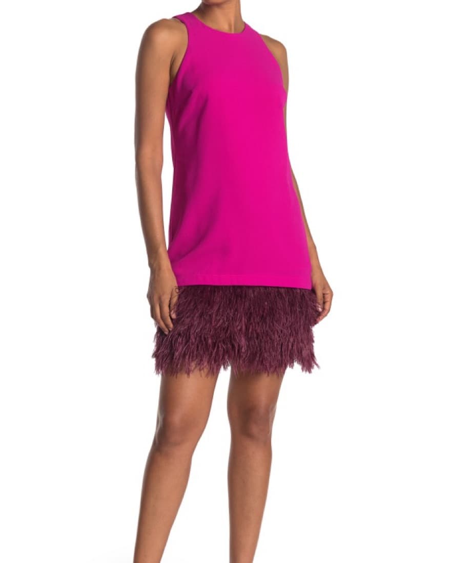 Trina Turk Pink Feather Trim Shift Dress - Image 2
