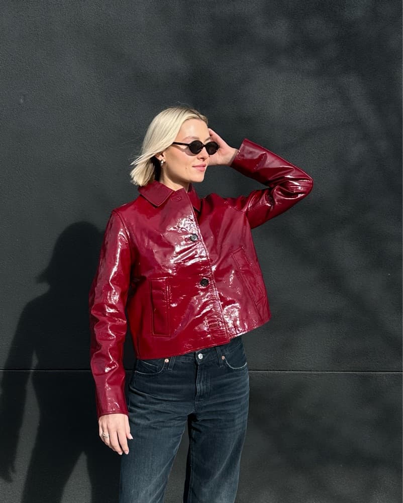 Zara Red 100% Leather Jacket - Image 4