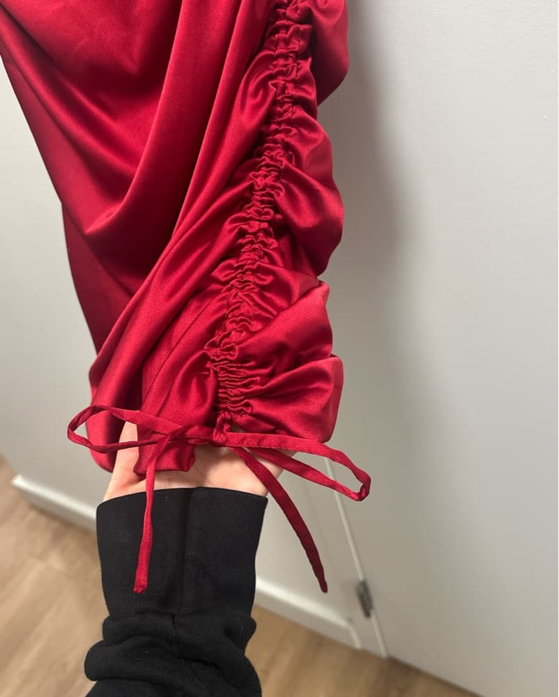 Oh Polly Red Ruched Satin Mini Dress - Image 2
