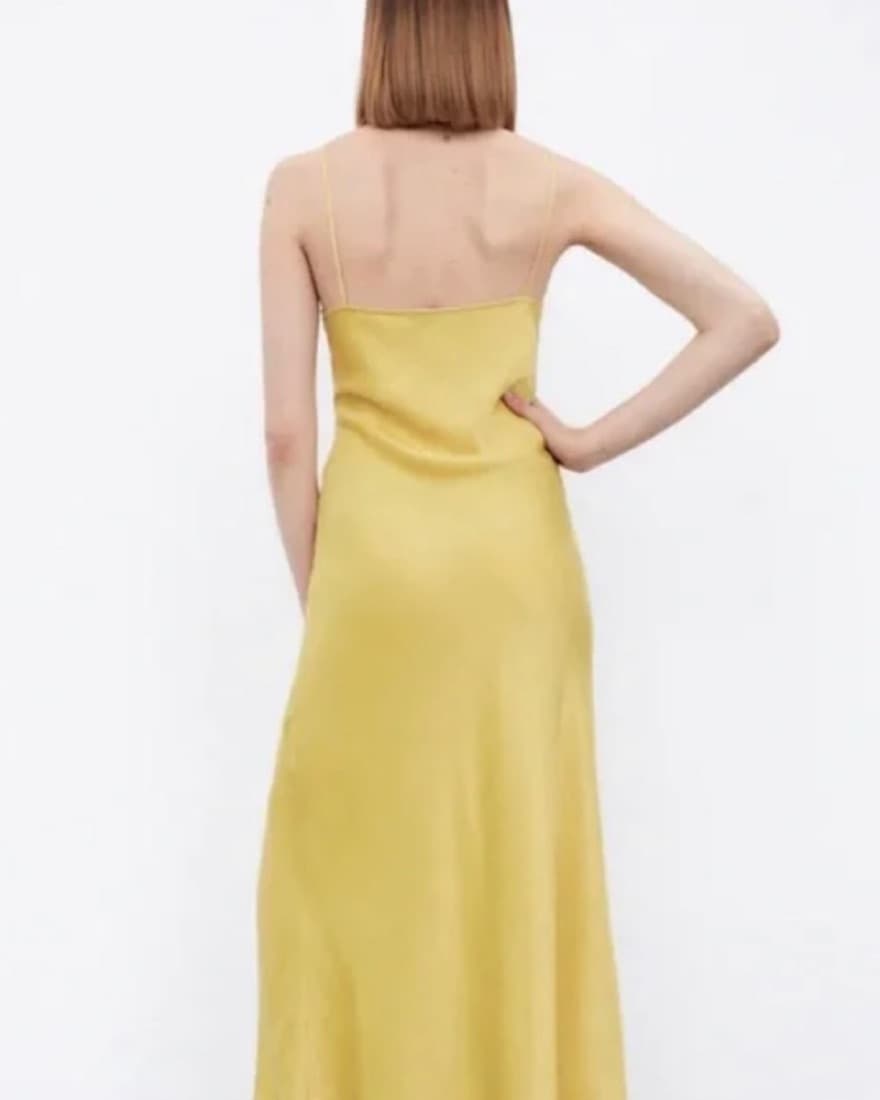 Zara Buttoned Slip Dress, Mustard - Image 2