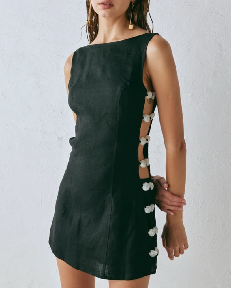 VRG GRL Black Linen Mini Dress - Image 1