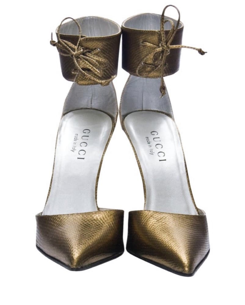 Gucci S/S 2001 Bronze Corset Heels - Image 1