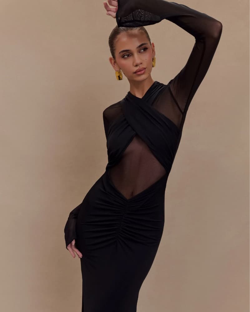 MESHKI Sheer Long Sleeve Dress - Image 4
