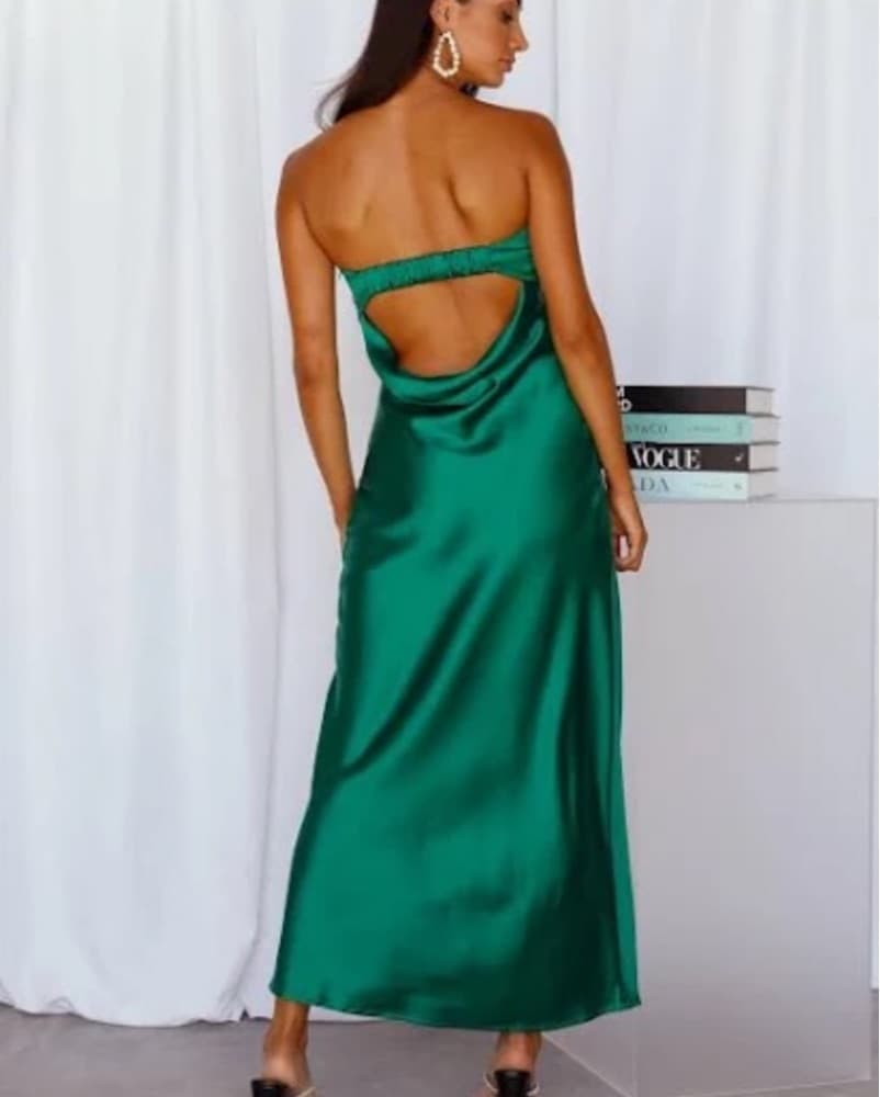 Green Satin Maxi Dress  - Image 3