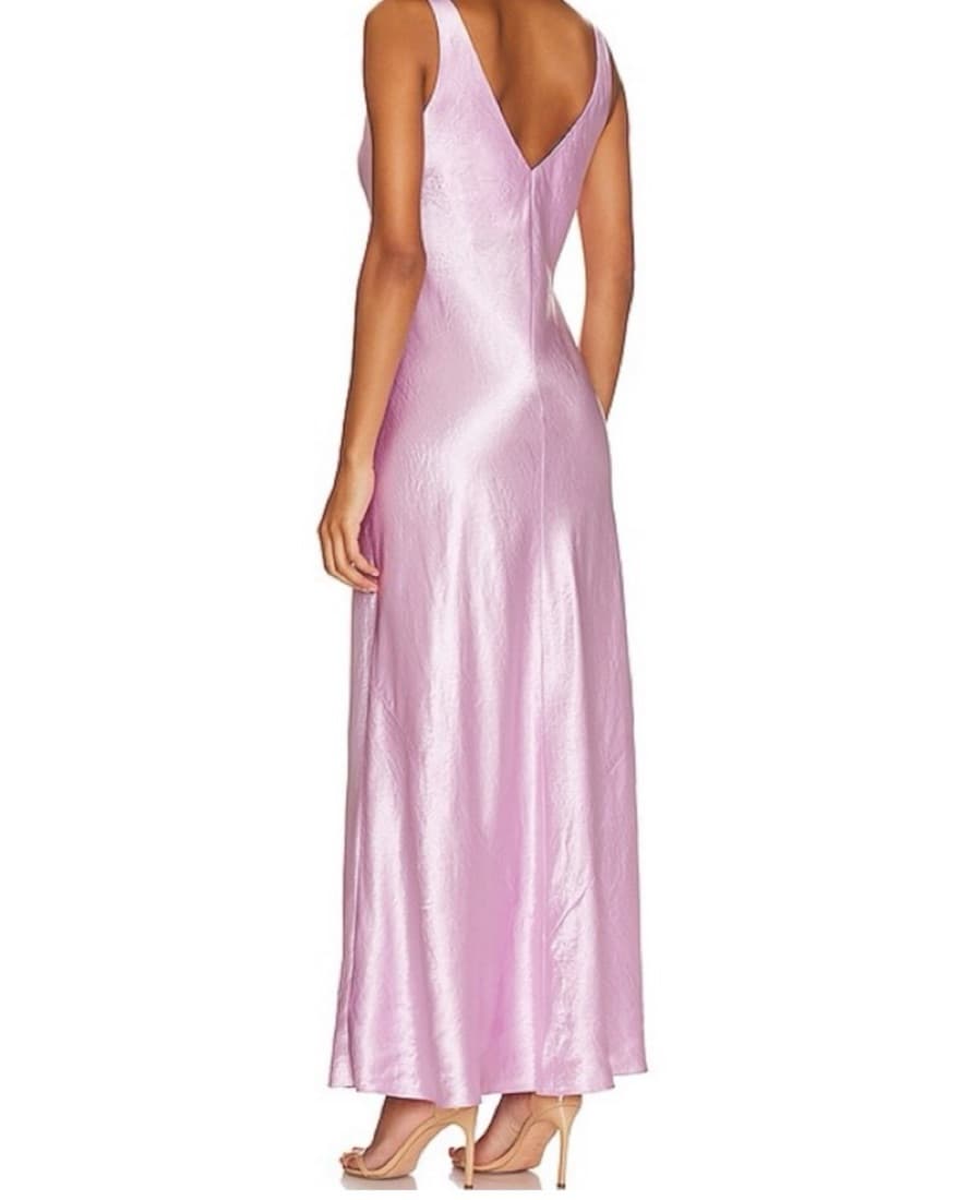VINCE Pink Satin V-Neck Bias Maxi Dress - Image 3
