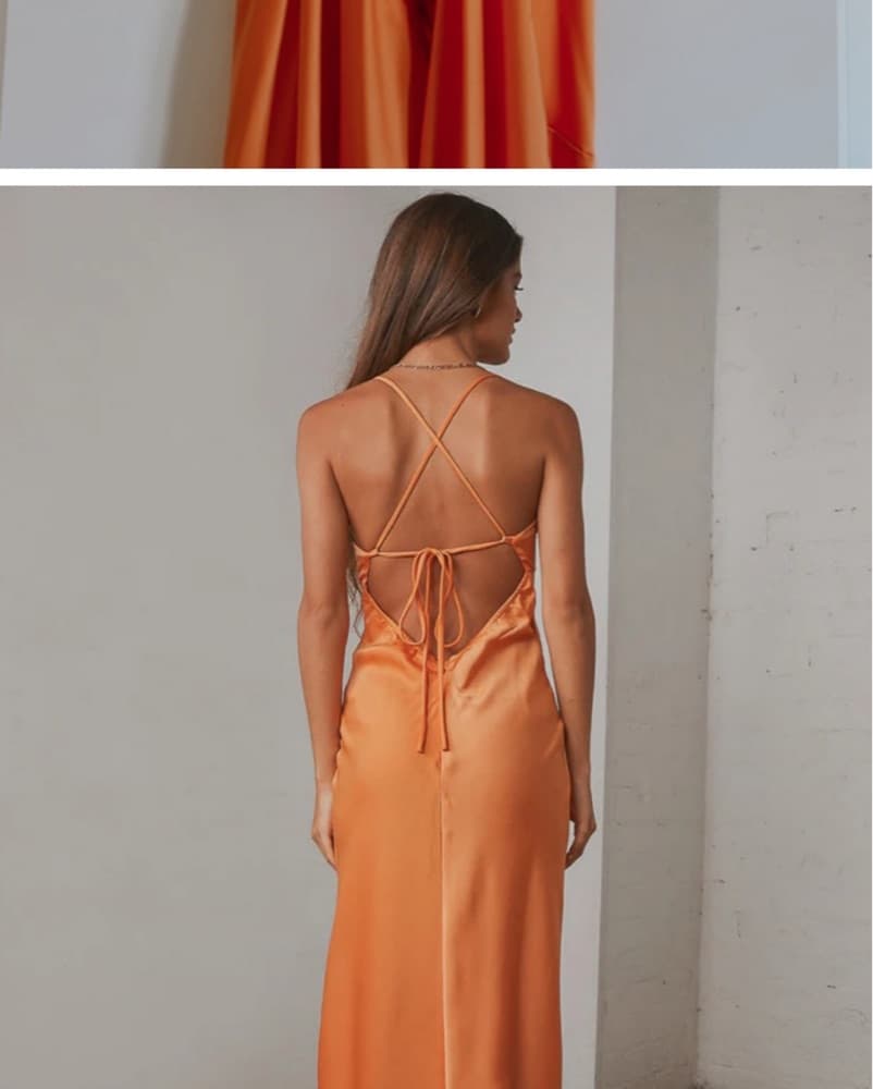 Peppermayo Orange Satin Maxi Dress - Image 3
