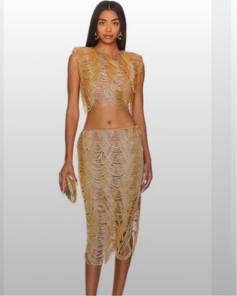 Gleaming Gold Metallic Midi Dress - Image 1