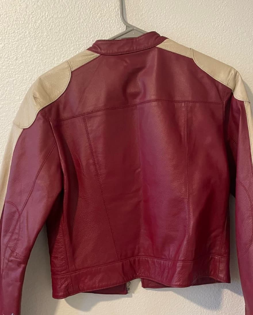Vintage Red Leather Moto Jacket - Image 2