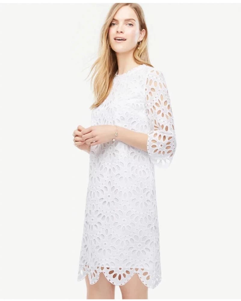 Summer White Ann Taylor Scallop Eyelet S - Image 4