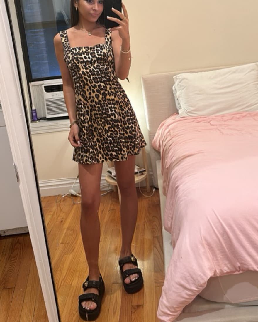UO Bow Satin Mini Cheetah Dress - Image 5