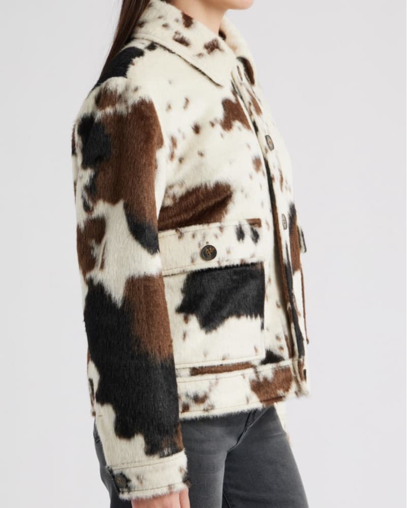 Cowhide Print Faux Fur Jacket - Image 1