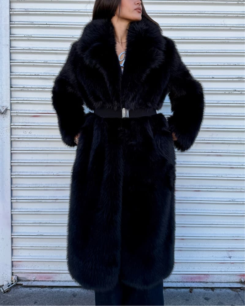Long Black Faux Fur Coat - Image 5