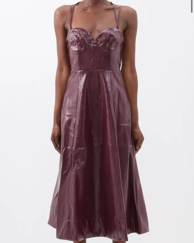 Staud Maroon Leather Dress - Image 2
