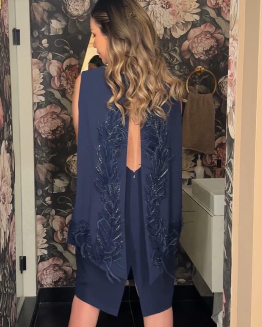 Pamella Roland Navy Cocktail Dress  - Image 1