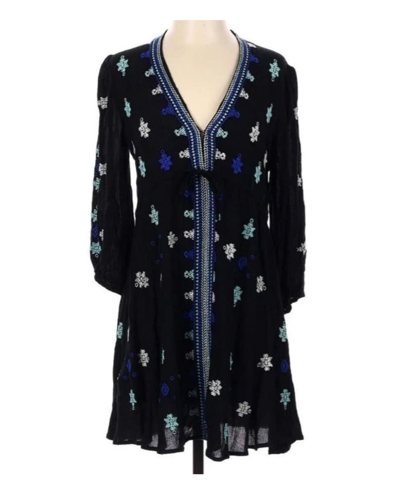 Floral Embroidered Mini Dress - Image 1