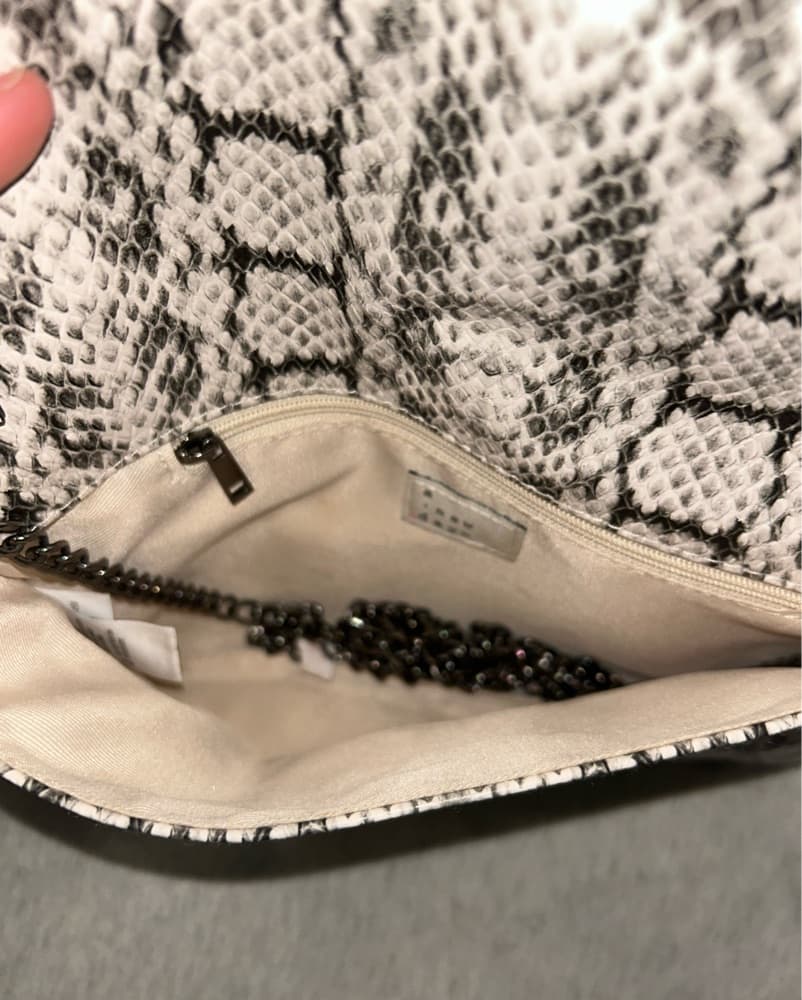 Snake Print Leather Clutch With Chain - Image 3