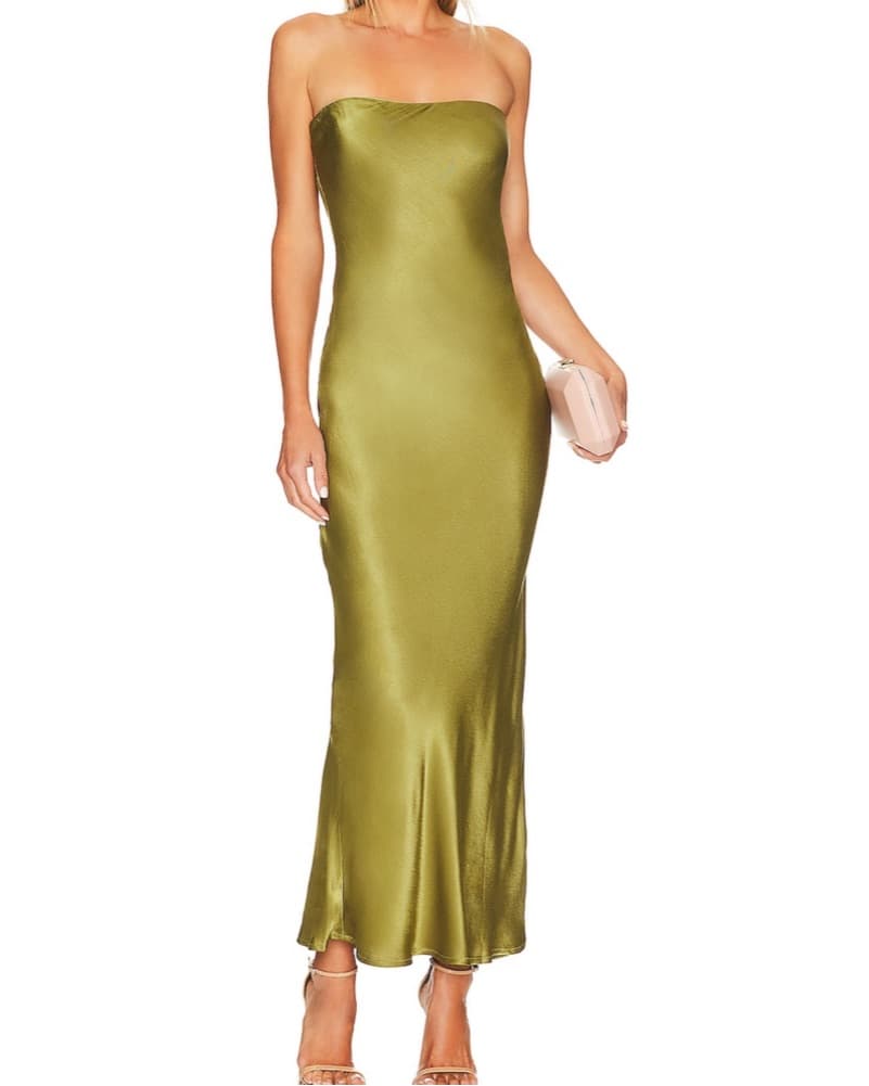 Alluring Olive Green Strapless Maxi Dress - Image 1