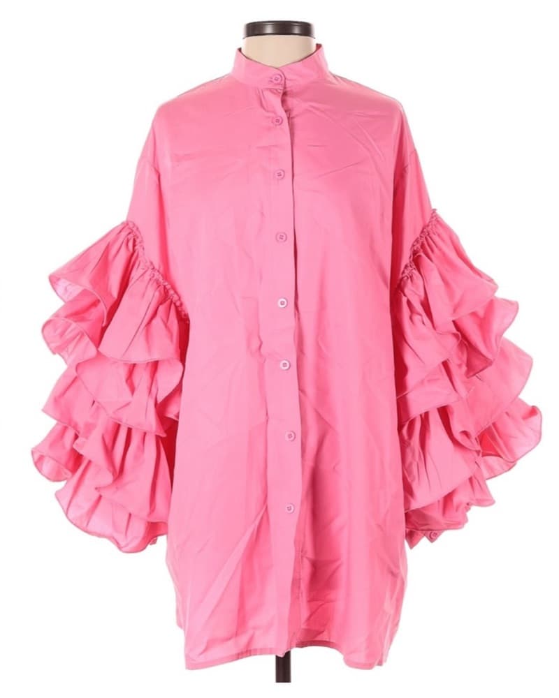 Pink Mini Dress With Ruffle Sleeves - Image 1
