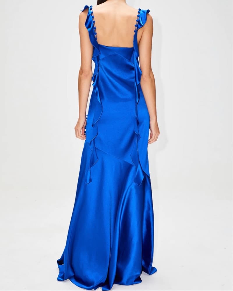 Blue Ruffle Slip Maxi Dress - Silk  - Image 2