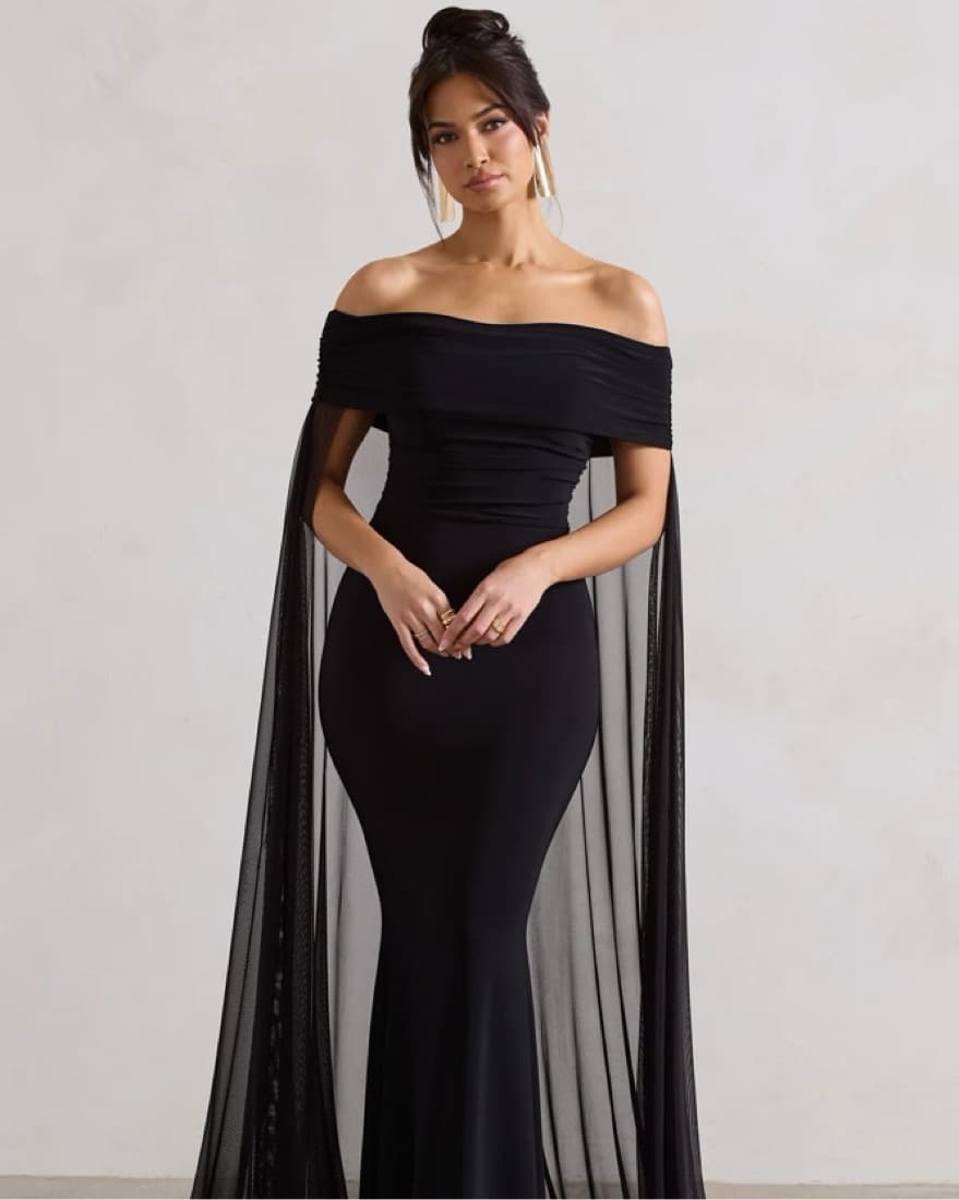 CARLOTTA - Bardot Maxi dress w/ Cape - Image 1