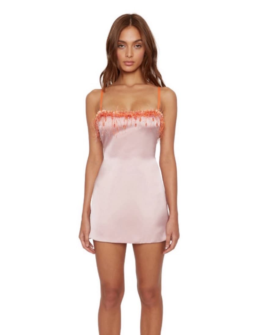 Danielle Guizio Satin Beaded Mini Dress - Image 1