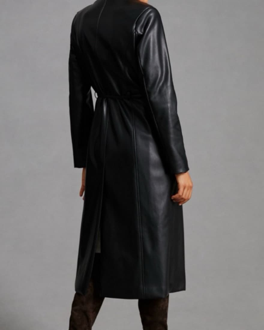 Faux Leather Trench Coat - Image 3