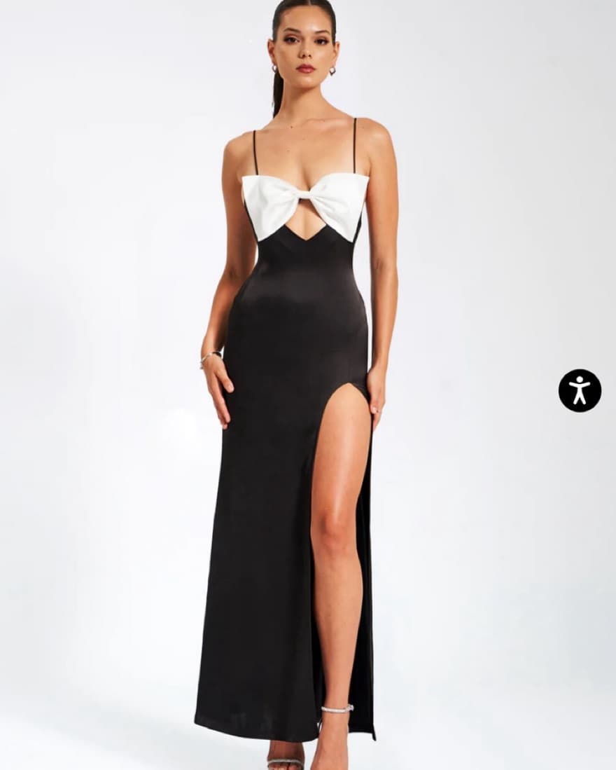 Eleanor Black and White Bow Satin Gown - Image 3