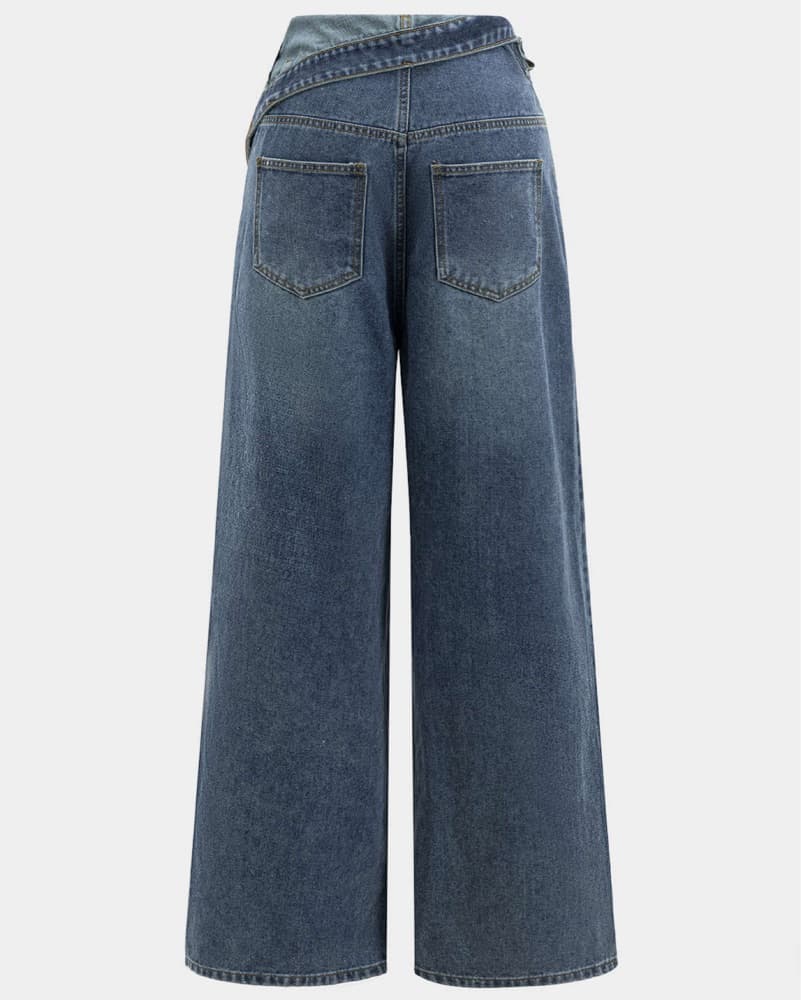 Denim Asymmetrical High Waist Jeans - Image 3