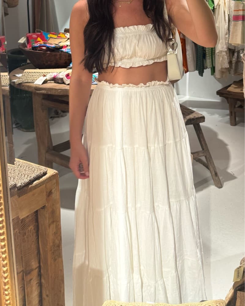 White Cropped Top and Maxi Skirt Set - Image 2