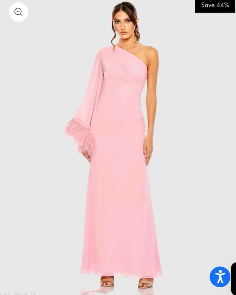 Pink Feather One Shoulder Formal Dress - Image 1