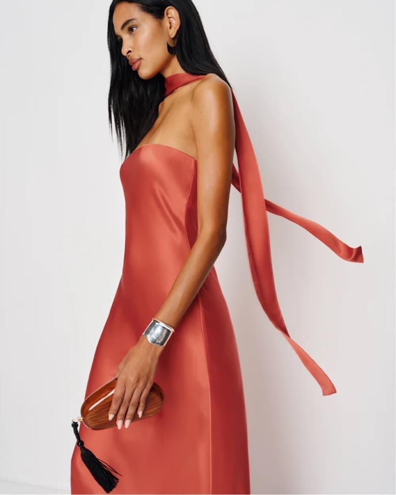 Reformation Silk Strapless Gown w/ Scarf - Image 1