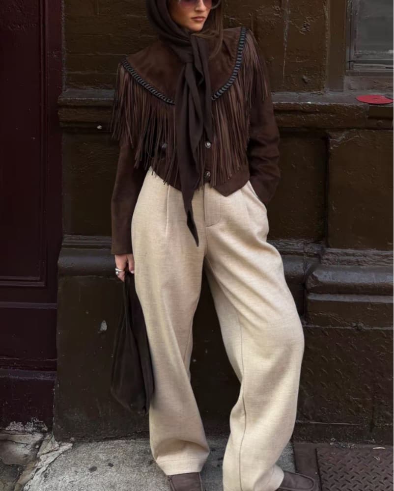 Brown Fringe Suede Jacket - Image 4