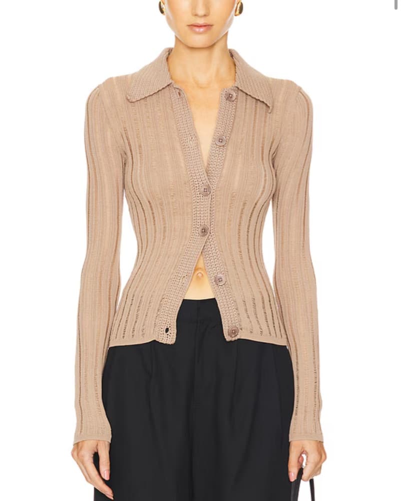 Olivie Cardigan in Taupe Crochet Top - Image 1