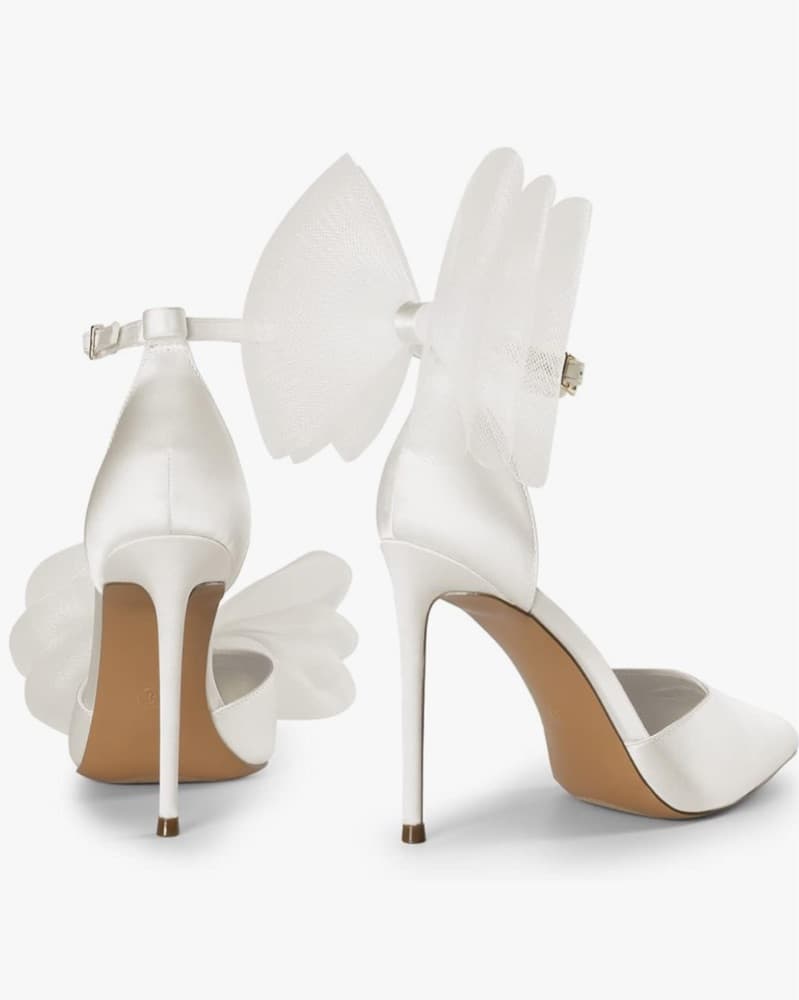 Elegant White Mesh Bow Pumps - Image 3