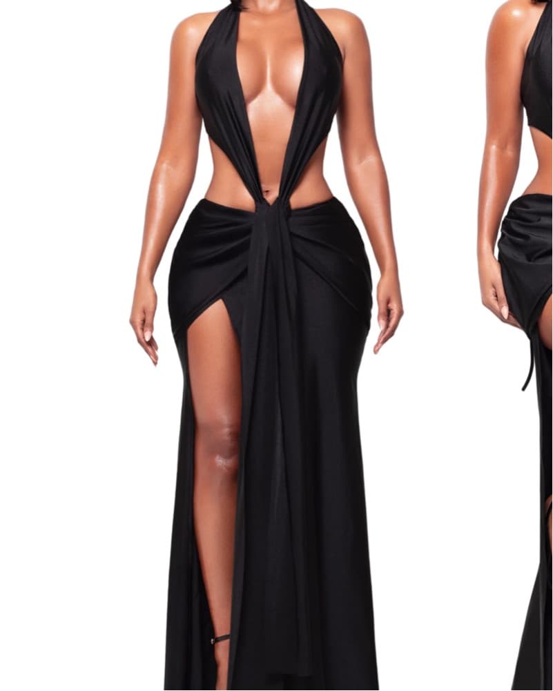 Alluring Black Halter Gown - Image 1