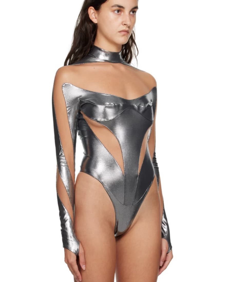 Mugler Silver Illusion Bodysuit - Image 1