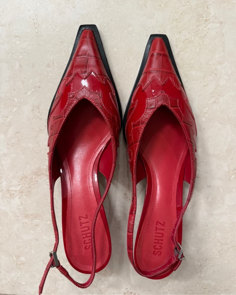 Chic Red Croc-Embossed Pumps - Image 1
