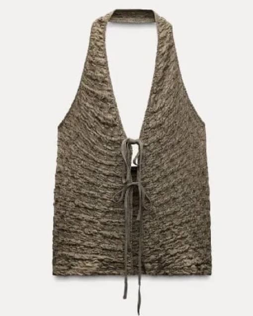 Zara Green Textured Halter Top - Image 1