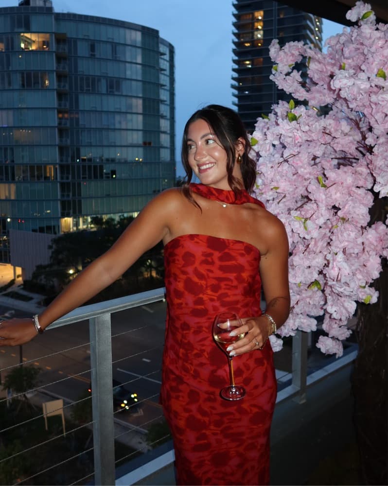 Vivid Red Leopard Print Halter Gown - Image 1