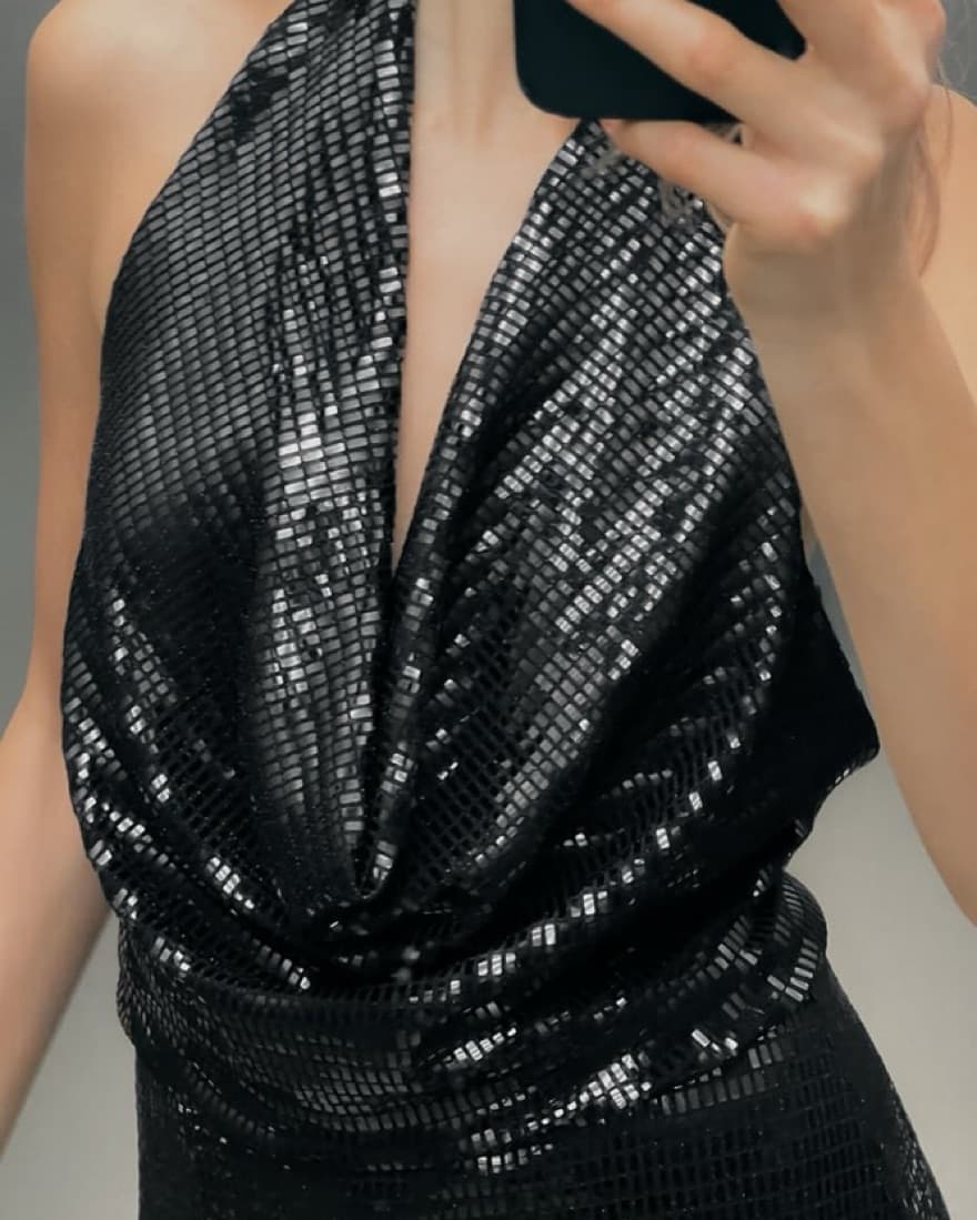 Black Zara Sparkly Halter Dress  - Image 2