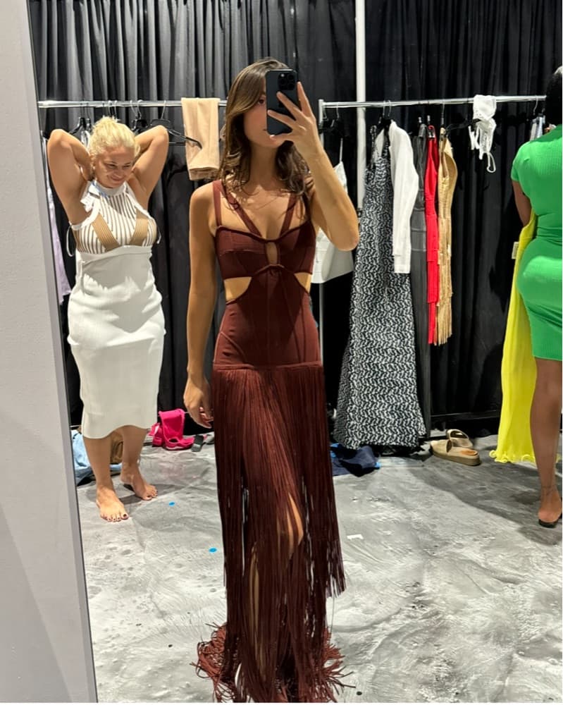 Herve Leger Burgundy Fringed Maxi Dress - Image 3