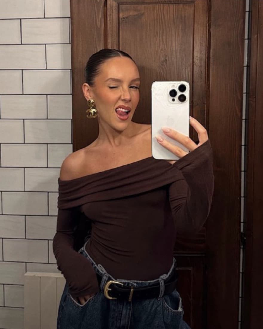 Brown Off Shoulder Long Sleeve Tunchy    - Image 2