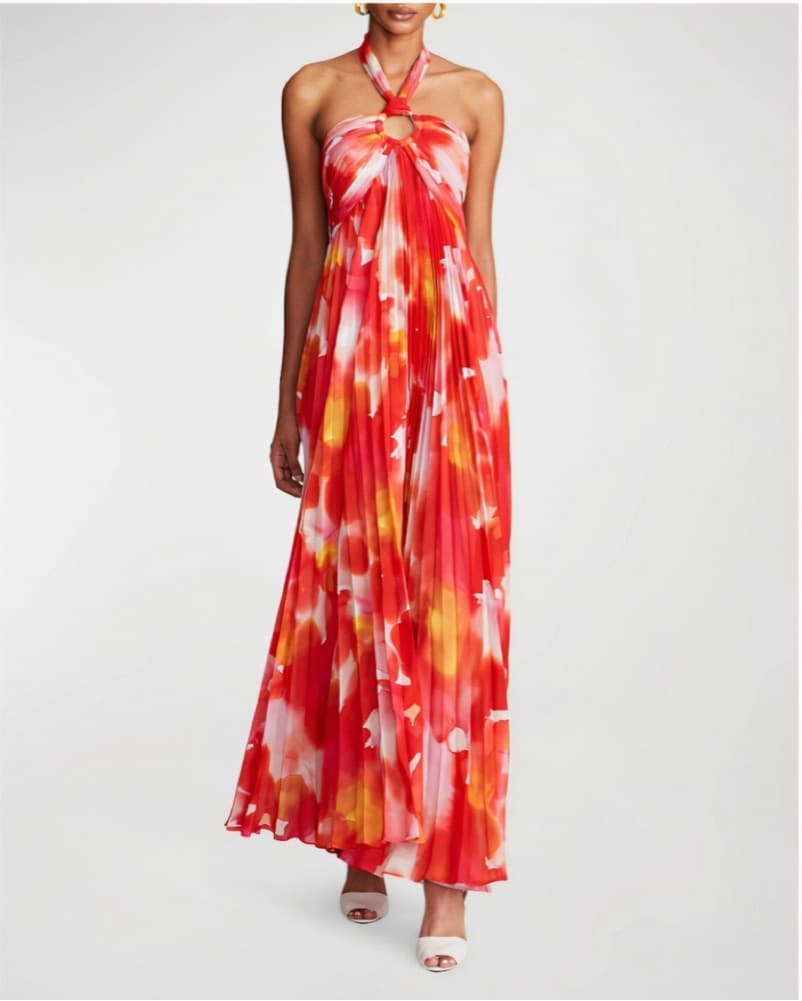Halston Jill Gown In Red Chiffon - Image 1