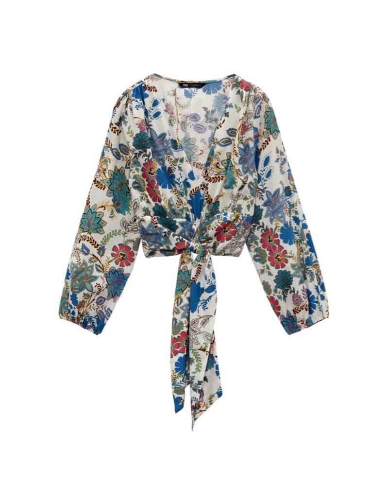 Vibrant Floral Wrap Blouse - Image 1