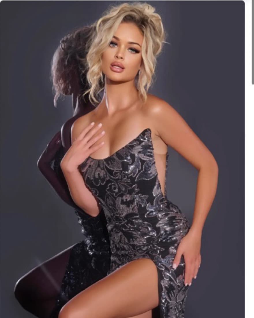 JOVANI Sequin Gown with Thigh-High Slit - Image 1